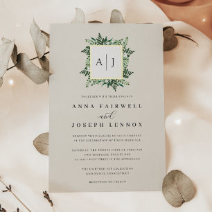 Invitation En Aluminium Monogramme de serre Mariage botanique vert