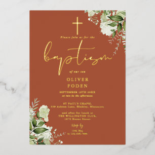 Invitation En Aluminium Monogramme de verdure en terre cuite Baptême Or