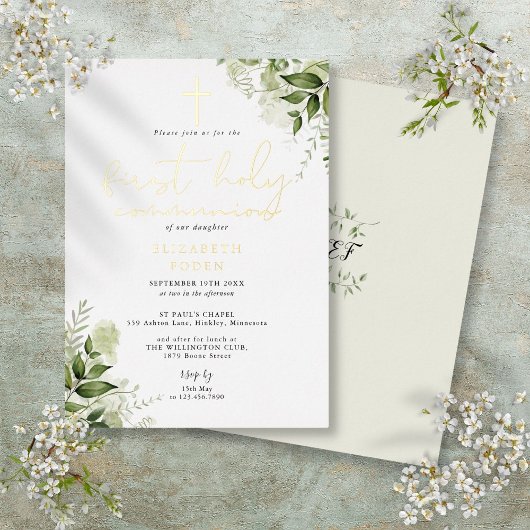 Invitation En Aluminium Monogramme de verdure rustique Première Sainte Com