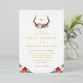 Invitation En Aluminium Monogramme d'hiver Antler Wreath de vacances Maria (Debout devant)
