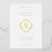 Invitation En Aluminium Monogramme diamant avec fleurs en Mariage or (Recto)