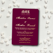 Invitation En Aluminium Monogramme Elegant Bourgogne et Mariage Or