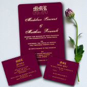 Invitation En Aluminium Monogramme Elegant Bourgogne et Mariage Or