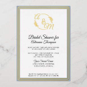 Invitation En Aluminium Monogramme Elegant Simple Bleu n Fête des mariées