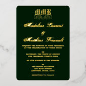 Invitation En Aluminium Monogramme Elegant Vert foncé et Mariage or (Recto)