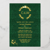 Invitation En Aluminium Monogramme en Mariage damassé vert de couronne fle (Recto)