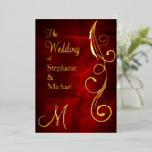 Invitation En Aluminium Monogramme et spirale sur l'or Mariage rouge (Debout devant)