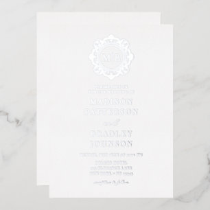 Invitation En Aluminium Monogramme Floral Orné Élégant De Mariage