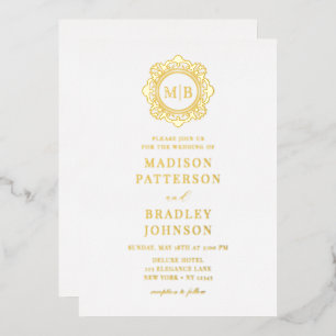 Invitation En Aluminium Monogramme floral orné Mariage Élégant
