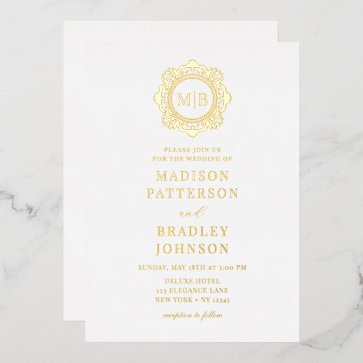 Invitation En Aluminium Monogramme floral orné Mariage Élégant (Recto/Verso)