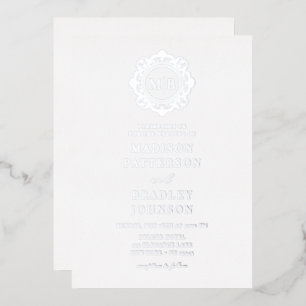 Invitation En Aluminium Monogramme floral orné Mariage Élégant