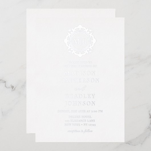 Invitation En Aluminium Monogramme floral orné Mariage Élégant (Recto/Verso)
