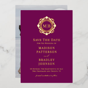 Invitation En Aluminium Monogramme Floral Orné Mariage Photo Enregistrer L