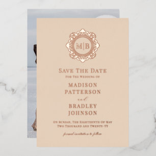 Invitation En Aluminium Monogramme Floral Orné Mariage Photo Enregistrer L