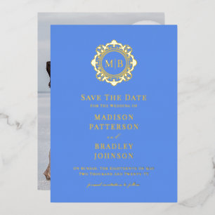 Invitation En Aluminium Monogramme Floral Orné Mariage Photo Enregistrer L