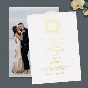 Invitation En Aluminium Monogramme Floral Orné Mariage Photo Enregistrer L