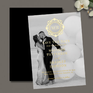 Invitation En Aluminium Monogramme Floral Orné Mariage Photo Enregistrer L