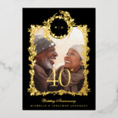 Invitation En Aluminium Monogramme Gold Botanical 40e anniversaire Mariage (Recto)