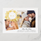 Invitation En Aluminium Monogramme Gold Wreath Collage Photo Enregistrer L (Recto)