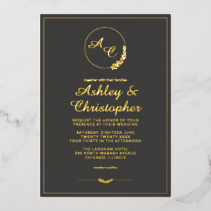 Invitation En Aluminium Monogramme gris ardoise moderne Mariage photo Or