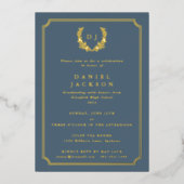 Invitation En Aluminium Monogramme gris-bleu + Laurel Wreath Graduation (Recto)
