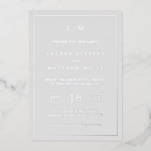 Invitation En Aluminium Monogramme gris clair simple Mariage élégant