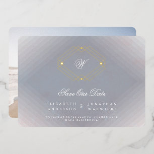 Invitation En Aluminium monogramme gris déco photo or SAUVER LA DATE