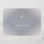 Invitation En Aluminium monogramme gris déco photo or SAUVER LA DATE (Recto)