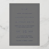 Invitation En Aluminium Monogramme gris foncé simple Mariage élégant (Recto)
