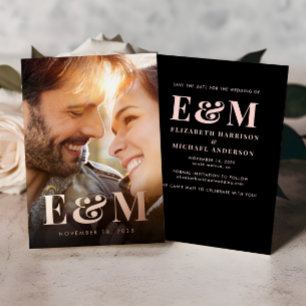 Invitation En Aluminium Monogramme Initiales Photo Enregistrer La Date Ros