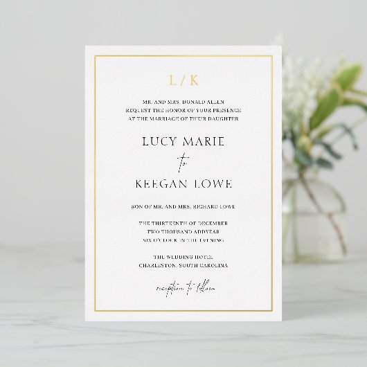 Invitation En Aluminium Monogramme intemporel Mariage élégant (Debout devant)