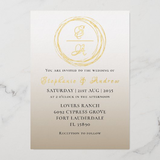 Invitation En Aluminium Monogramme Mariage de calligraphie or moderne (Recto)