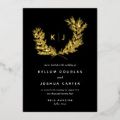 Invitation En Aluminium Monogramme Mariage or noir (Recto)