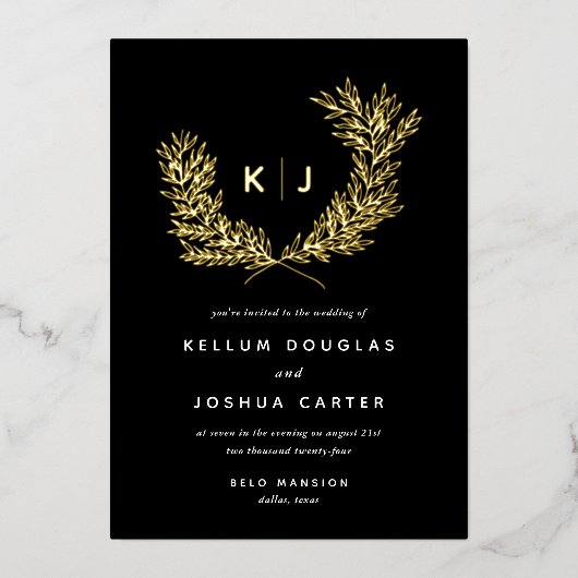 Invitation En Aluminium Monogramme Mariage or noir (Recto)