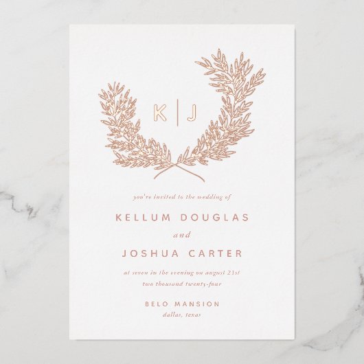 Invitation En Aluminium Monogramme Mariage Rose or (Recto)