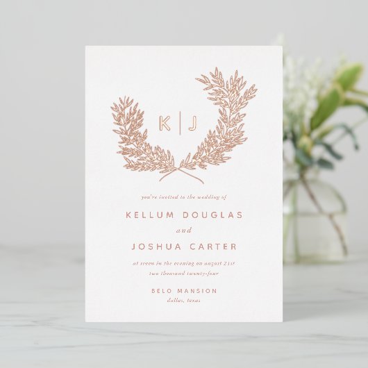 Invitation En Aluminium Monogramme Mariage Rose or (Debout devant)