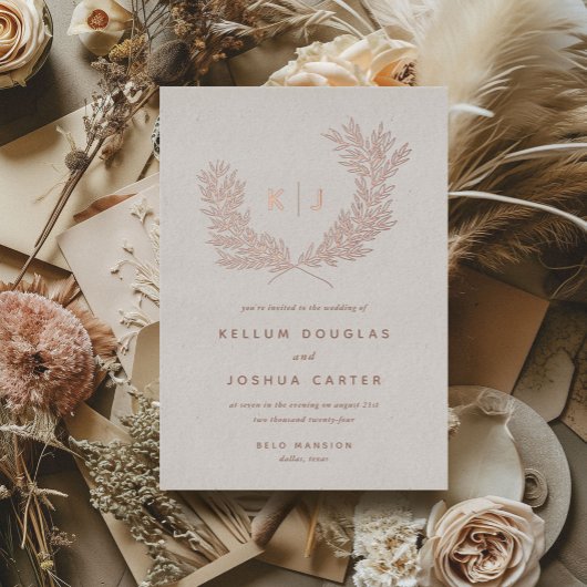 Invitation En Aluminium Monogramme Mariage Rose or