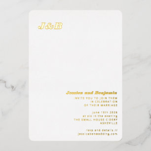 Invitation En Aluminium Monogramme Minimaliste Élégant Mariage Or Élégant