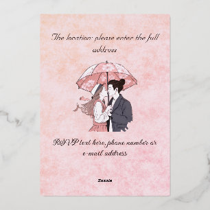 Invitation En Aluminium Monogramme minimaliste élégant parapluie couple ro