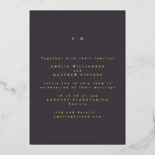 Invitation En Aluminium Monogramme Minimaliste Mariage Or Violet Foncé