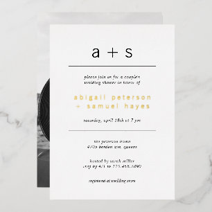 Invitation En Aluminium Monogramme Minimaliste Photo Mariage Fête Or
