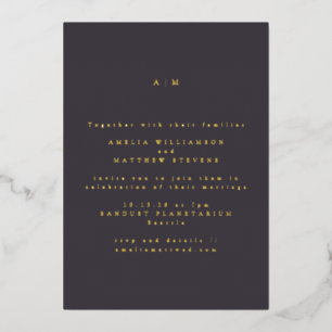 Invitation En Aluminium Monogramme minimaliste violet foncé or Mariage