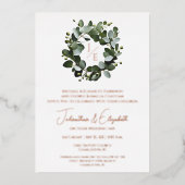 Invitation En Aluminium Monogramme moderne Eucalyptus Mariage de couronne (Recto)