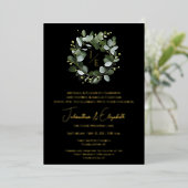 Invitation En Aluminium Monogramme moderne Eucalyptus Wreath Black (Debout devant)