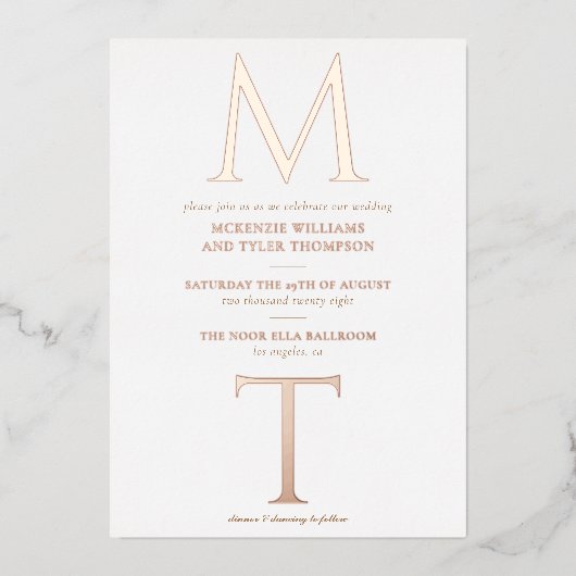 Invitation En Aluminium Monogramme moderne Gras Initiales Rose Or (Recto)