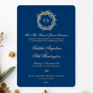 Invitation En Aluminium Monogramme moderne Mariage bleu or