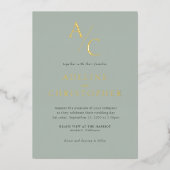 Invitation En Aluminium Monogramme Moderne Sage Vert Or (Recto)