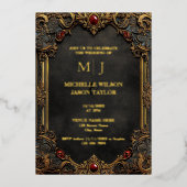 Invitation En Aluminium Monogramme moderne Tarot gothique noir et or (Recto)