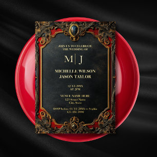 Invitation En Aluminium Monogramme moderne Tarot gothique noir et or