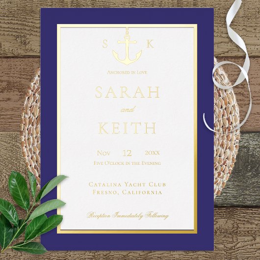 Invitation En Aluminium Monogramme nautique Ancre Marine Blue Foil Invitat